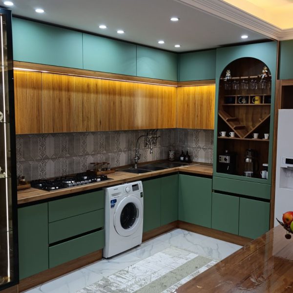 کابینت ام دی اف و ممبران برای آشپزخانه با رنگ سبز پاستیلی